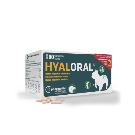Hyaloral Raza pequeña y mediana 90 comprimidos (ácido hialurónico, colágeno hidrolizado, Gamma Orizanol)